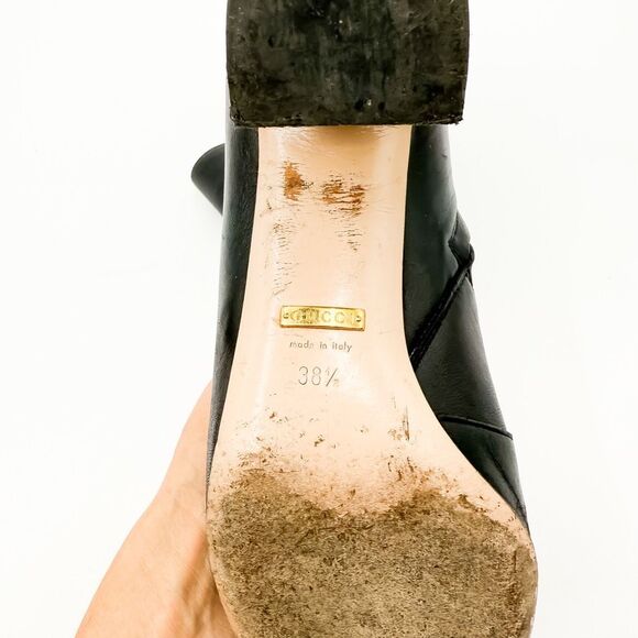 Gucci Black Leather Boots Rhinestone Embellished Block Heels EU 38.5 US 8.5 - Picture 11 of 12